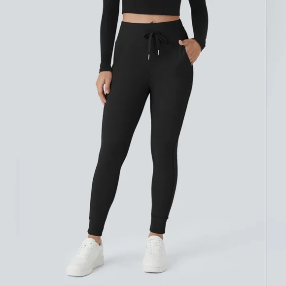 HALARA Softlyzero Plush High Waisted Drawstring Joggers Black Small Tall - Picture 2 of 8